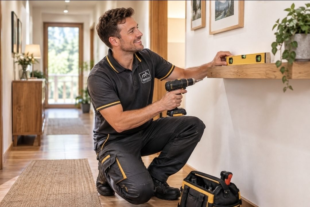 Hausmeisterservice beim Anbringen eines Regals
